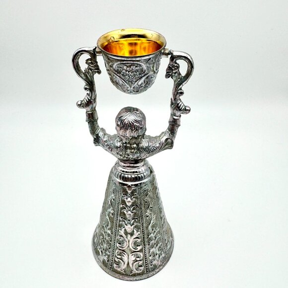 Vtg Silver & Gold Plated Nuremberg Germany Double Toasting Wedding Cup Figurine - Picture 3 of 10